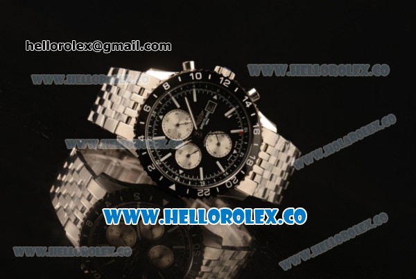 Breitling Chronoliner Chronograph Swiss Valjoux 7750 Automatic Steel Case with Black Dial Ceramic Bezel Stick Markers and Stainless Steel Bracelet - Click Image to Close